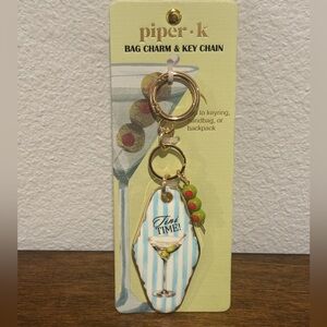 Piper K Gold and Blue Martini Bag Charm & Key Chain